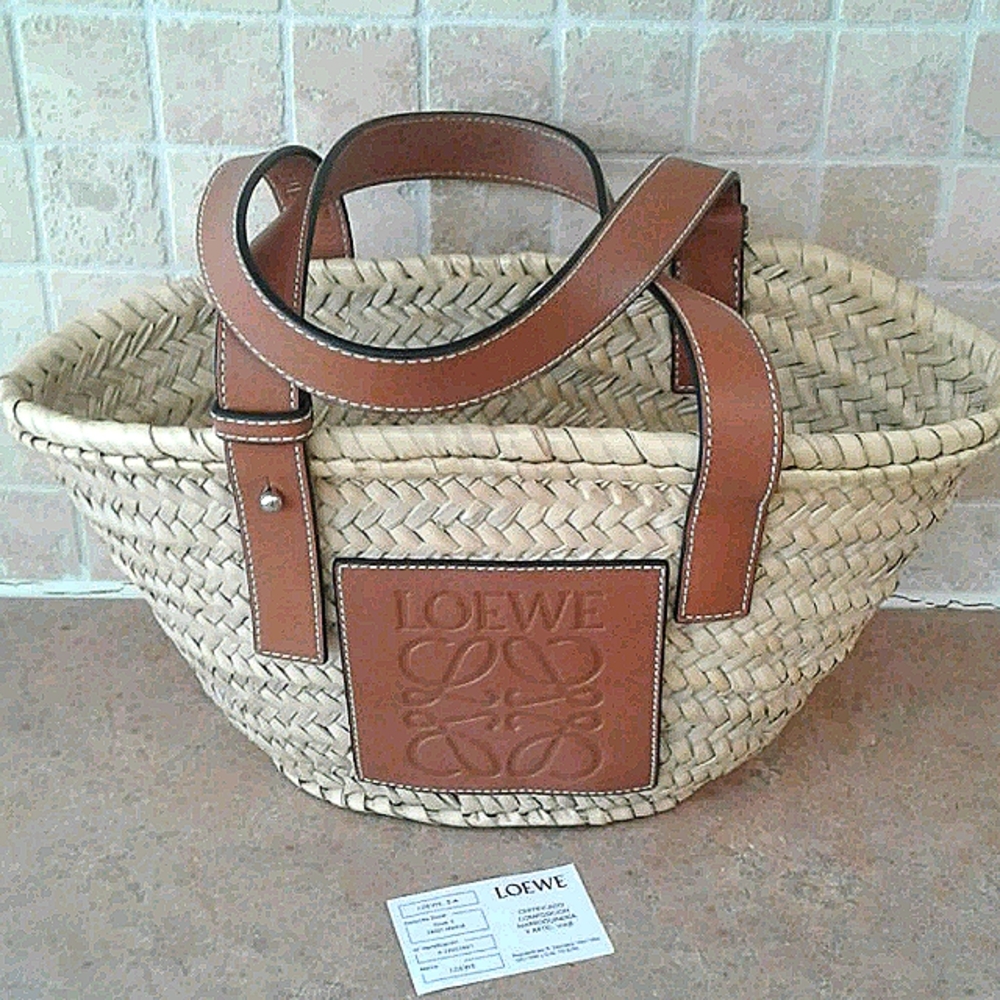 LOEWE SMALL basket tote palm leaf calfskin.